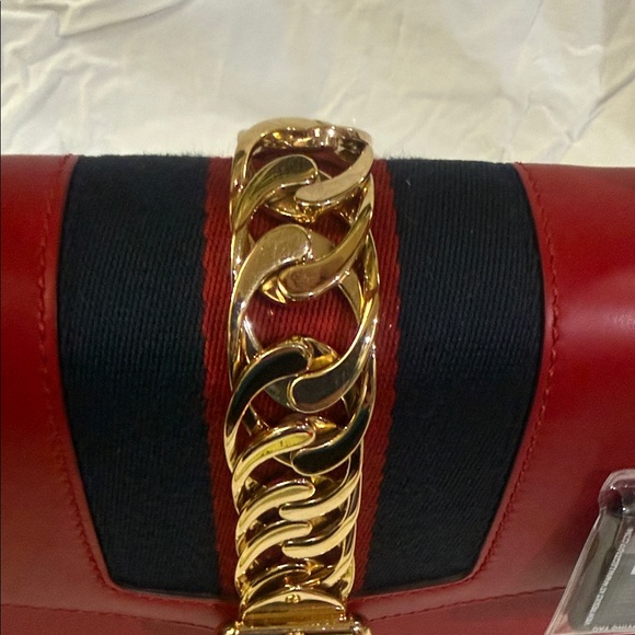 Gucci Red Web Sylvie Leather Large Shoulder Bag with COA and extra strap. - Picture 7 of 16